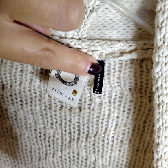 Anthropologie IONE textured Fringe Diamond Knit Open Front Cardigan Akemi + Kin - Picture 7 of 8